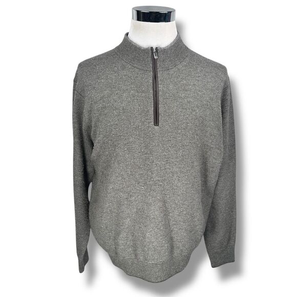 Peter Millar Sweater Mens XL Gray Taupe Waffle Knit Merino Cashmere 1/4 Zip READ - Picture 1 of 12